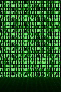 An image of a binary code made up of a set of green digits on a black backgro 스톡 사진