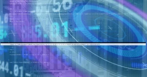 Image of binary code over background in globe and mid Stock Illustration