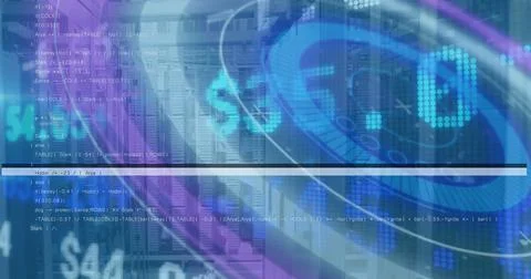 Image of binary code over background in globe and mid イラスト素材