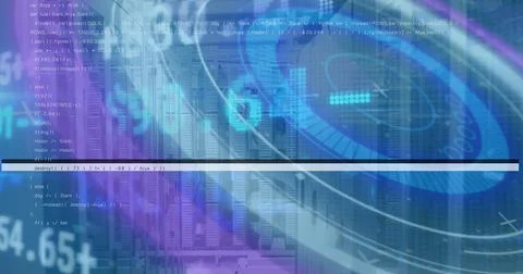 Image of binary code over background in globe and mid Stock Illustration