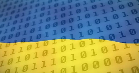 Image of binary code over flag of ukraine Stock Illustration