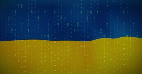Image of binary code over flag of ukraine イラスト素材