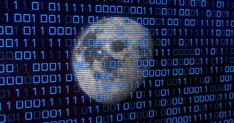 Image of binary code over grey planet Stock Illustration