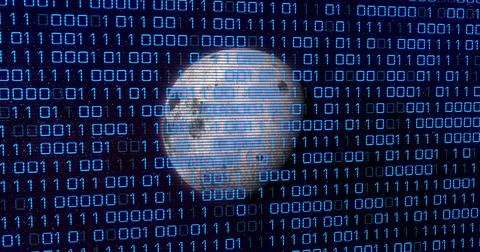 Image of binary code over grey planet Stockillustratie