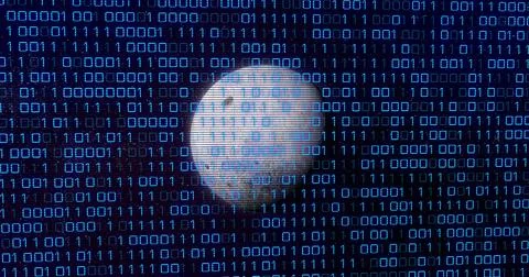 Image of binary code over grey planet Stockillustratie