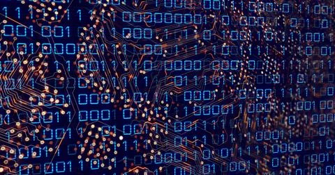 Image of binary code over integrated circuit Stock Illustration