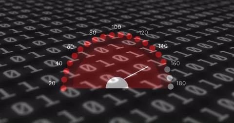 Image of binary code over speedometer and black background Stock Photos
