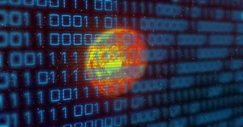 Image of binary code over yellow planet Stock Illustration