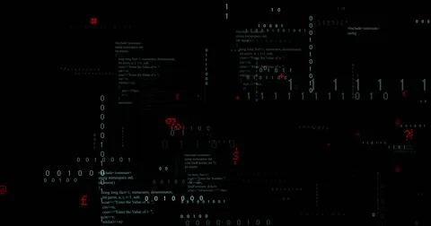 Image of binary coding and data processing on black background Stock Illustration