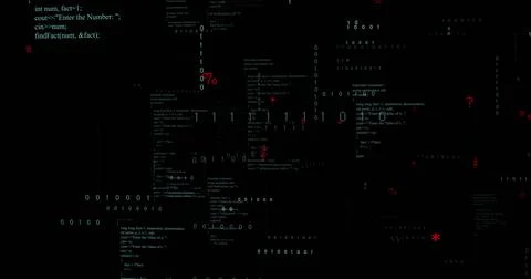 Image of binary coding and data processing on black background Stock Illustration