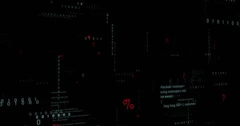 Image of binary coding and data processing on black background 스톡 일러스트