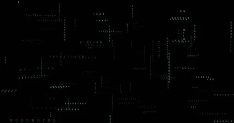 Image of binary coding and data processing on black background 스톡 일러스트