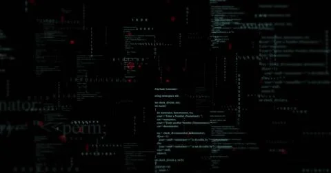 Image of binary coding and data processing on black background Stock Illustration