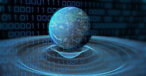 Image of binary coding and data processing over globe Stock Illustration
