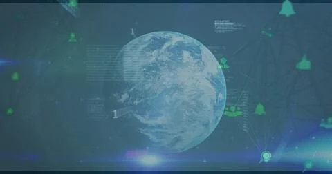 Image of binary coding and data processing over globe Stock Illustration