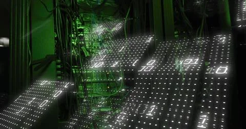 Image of binary coding and data processing over computer servers Stock Illustration