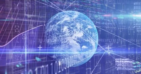 Image of binary coding and data processing over globe Stock Illustration