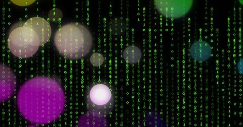 Image of binary coding and data processing over black background Stock Illustration