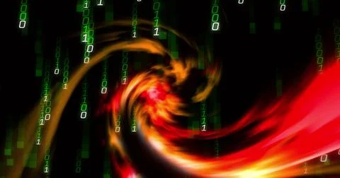 Image of binary coding and data processing over black background 스톡 일러스트