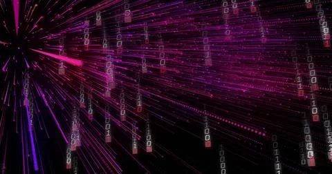 Image of binary coding and data processing over black background Stock Illustration