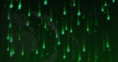 Image of binary coding and data processing over globe Stock Illustration