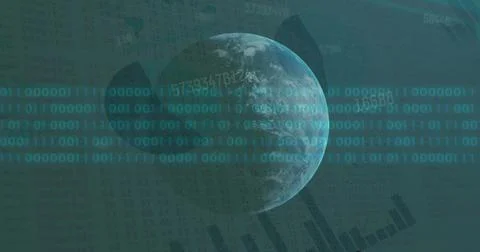 Image of binary coding and data processing over globe Stock Illustration