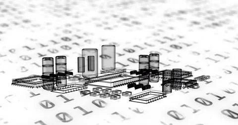 Image of binary coding and data processing over computer processor Illustrazione stock