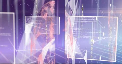 Image of binary coding and data processing over network of connections Stock Photos