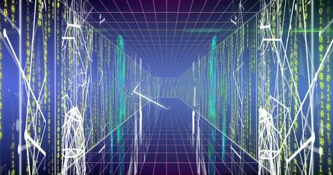 Image of binary coding and data processing over network of connections Stock Photos