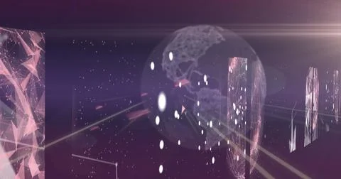 Image of binary coding and data processing over globe Stock Photos