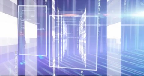 Image of binary coding and data processing over network of connections Stock Photos