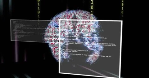 Image of binary coding and data processing over globe 스톡 사진