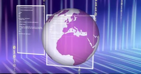 Image of binary coding and data processing over globe Stock Photos