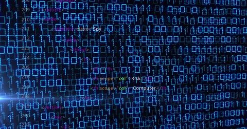 Image of binary coding and data processing over screen Foto stock