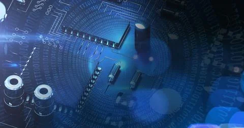 Image of binary coding and data processing on computer circuit board Stock Photos