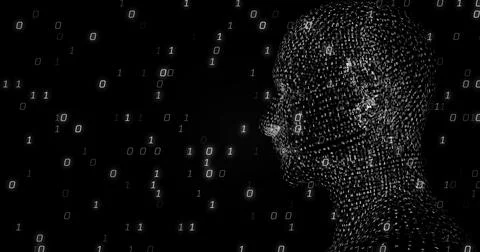 Image of binary coding and data processing over human head Stock Photos