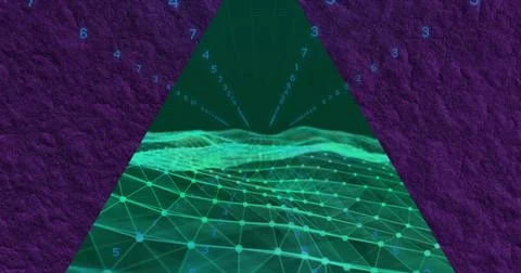 Image of binary coding and data processing over triangle Stock Photos