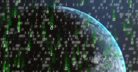 Image of binary coding and data processing over globe Stock Photos