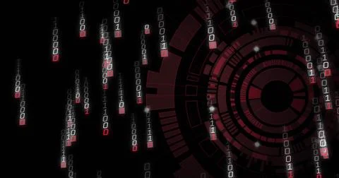 Image of binary coding and data processing over scope Foto stock