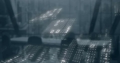 Image of binary coding and data processing over office background 스톡 사진