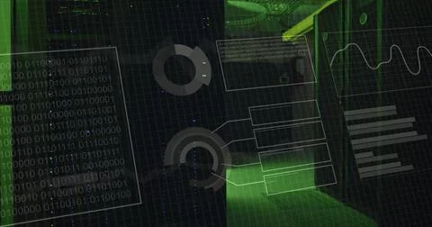 Image of binary coding and data processing over computer servers Foto stock