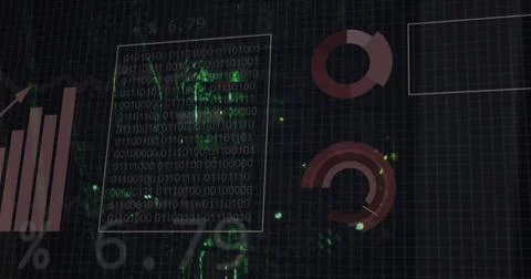 Image of binary coding and data processing over computer servers Foto stock