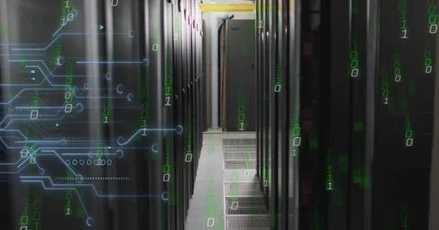 Image of binary coding and data processing over computer servers 写真素材