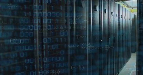 Image of binary coding and data processing over computer servers Foto stock