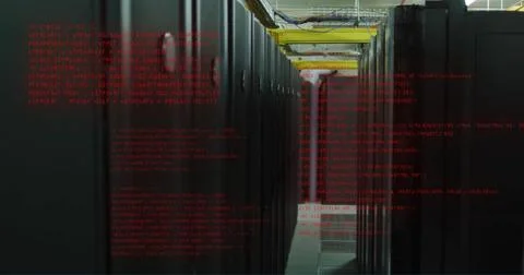 Image of binary coding and data processing over computer servers 스톡 사진