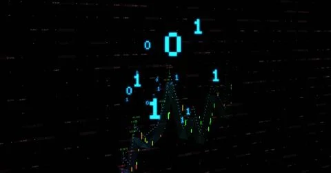 Image of binary coding and data processing over black background 库存照片