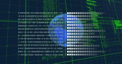Image of binary coding and data processing over globe 写真素材