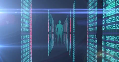 Image of binary coding and data processing over human body Stock Photos