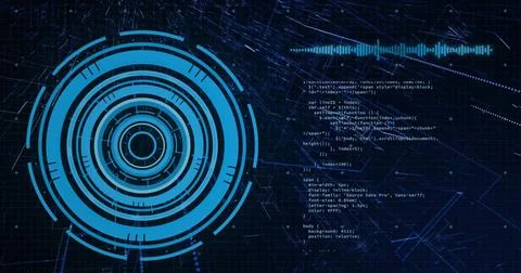 Image of binary coding and digital data processing over black background Stock Illustration