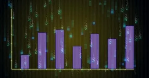 Image of binary coding and digital data processing over dark background 库存照片